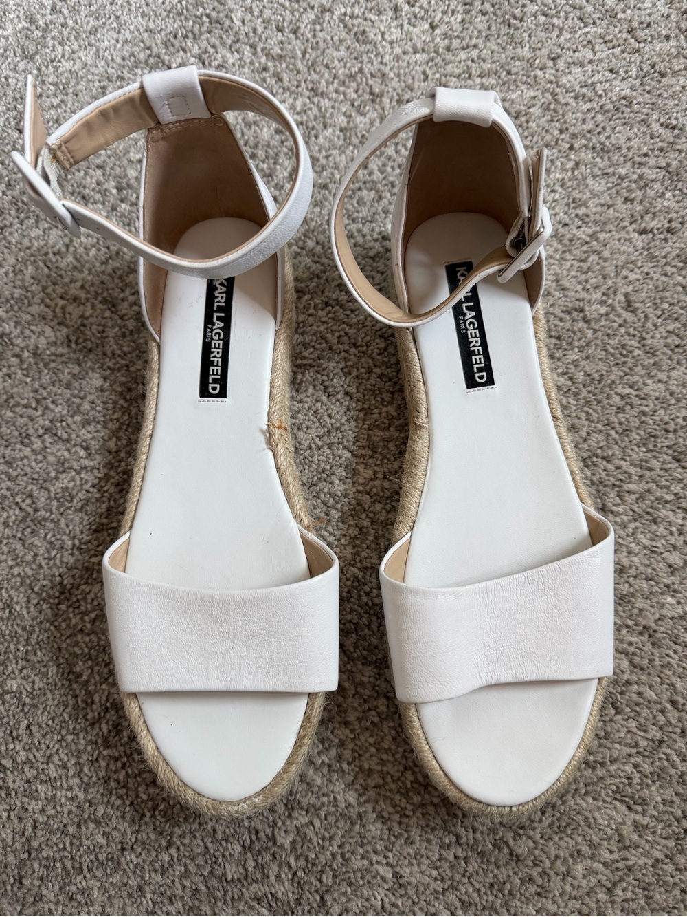Karl Lagerfeld White Espadrille Ankle-Strap Sandals